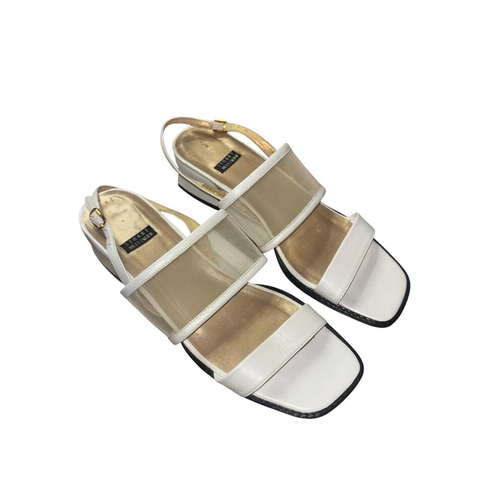 Stuart Weitzman White Y2K Stappy Mesh Sandals Women’s 6-6.5 Narrow Kitten Heel - Picture 2 of 12
